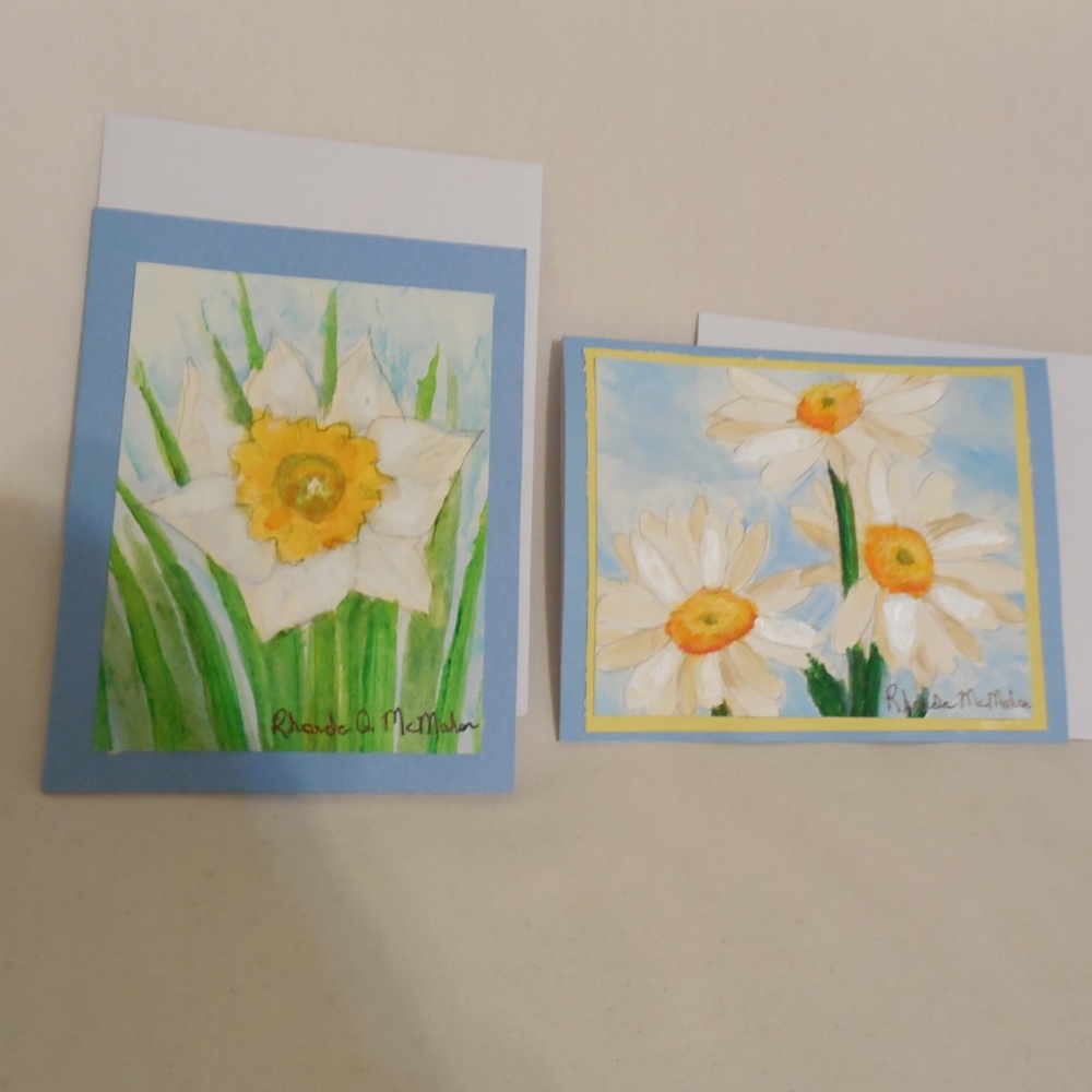 Hand Painted Daffodil & Daisy Watercolor HAND CRAFTED Floral Cards
